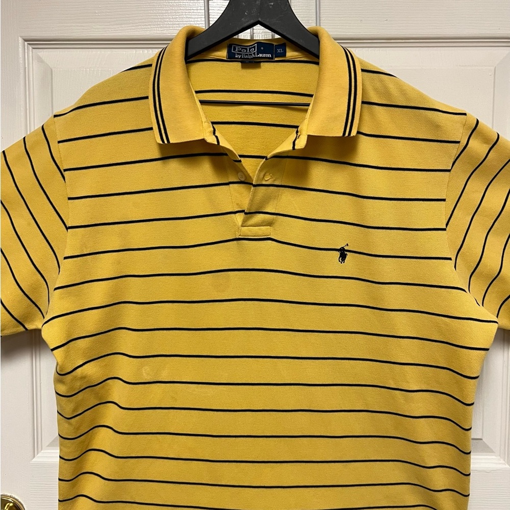 Polo by Ralph Lauren Yellow and Navy Striped Polo Shirt - Picture 2 of 13